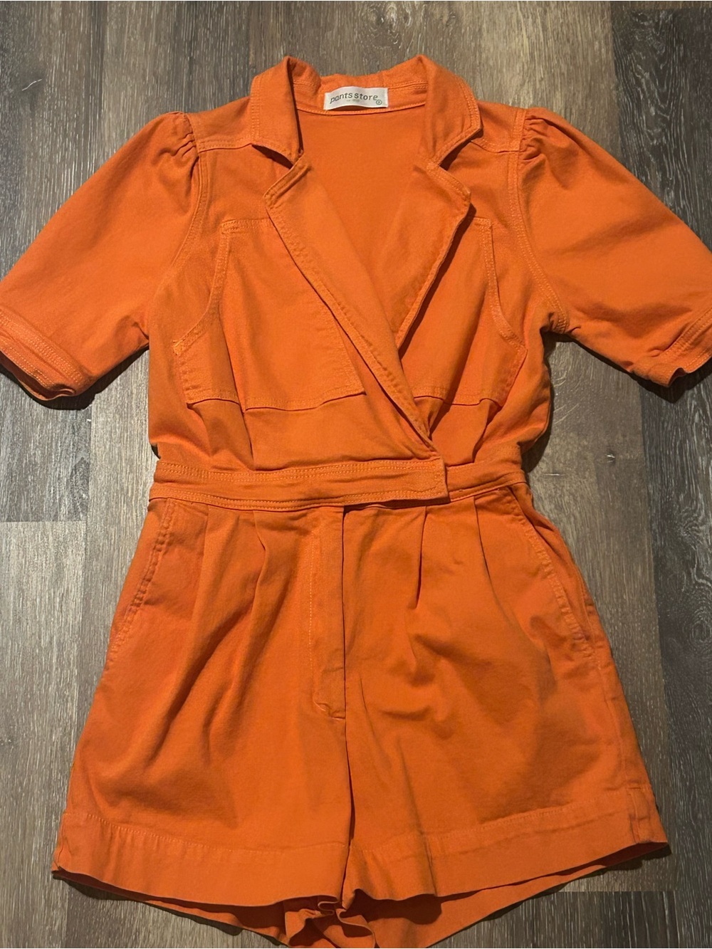 Women's Bright Orange Short Sleeve Tailored Vintage Romper from The Pants Store